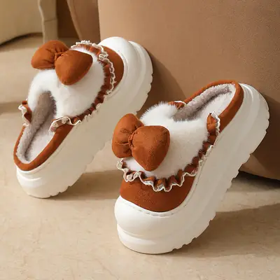 Women Cotton Warm Slippers Autumn Winter Non-Slip Fleece Lined