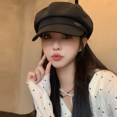 Korean Letter Metal Hat Large Circumference Newsboy Cap