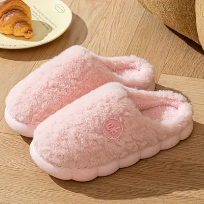 Women Stuffed Cotton Slippers Brown Autumn Winter 2025
