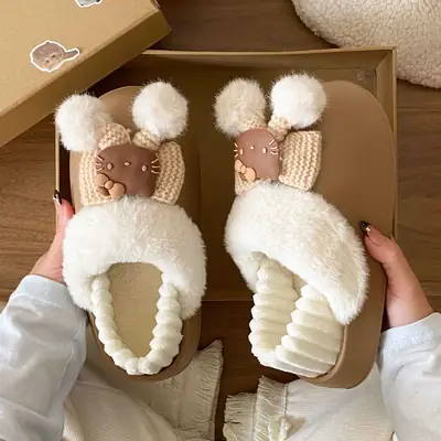 Winter Fleece Lined Student Slippers White