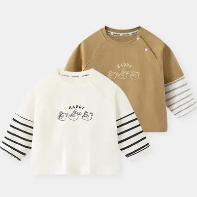 Baby T-Shirt Set Brown White Long Sleeve Spring Fall Boys