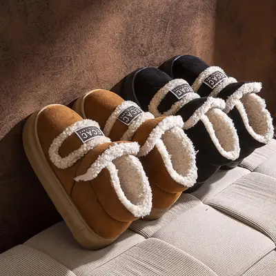 Thick-Soled Cotton Shoes for Women, New Winter 2024 Warm Fleece-Lined Thickeneded Anti-Slip Low-Cut Bread Snow Cotton Furry Shoes