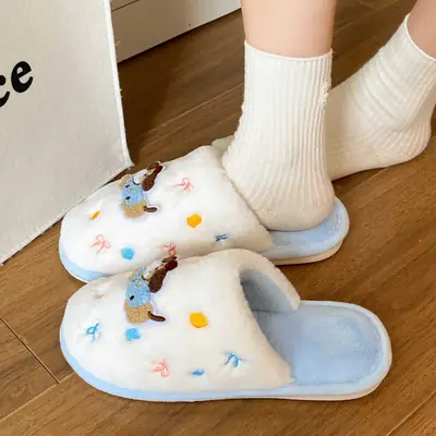 2025 Dachshund Polka Dot Cotton Slippers Winter Warm
