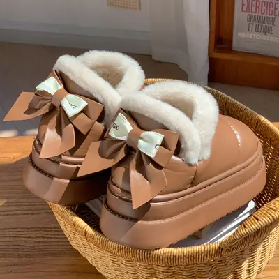 Women's Warm Bow Cotton Slippers Winter Indoor