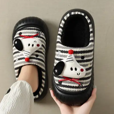 Winter Fleece Lined Cotton Slippers for Women Brown