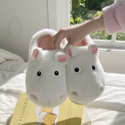 Nanbowan New Cotton Slippers for Women Winter Home Warm Fleece-Lined Anti-Slip Dormitory Cute Cartoon Student Fur Slippers