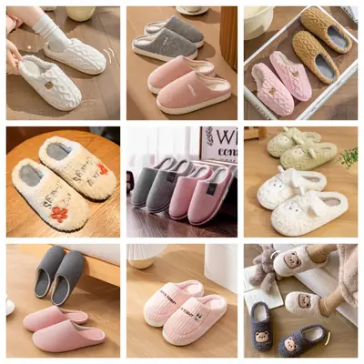 Women Winter Stuffed Cotton Slippers Beige 2024