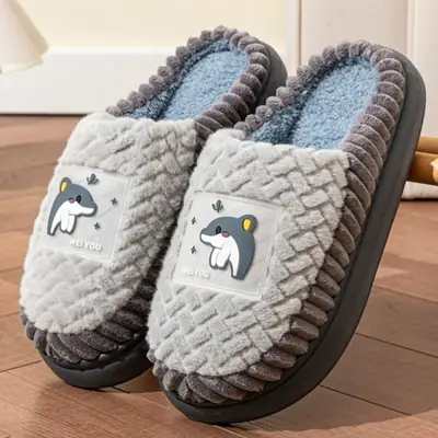 Dolphin Fleece Lined Slippers for Men Women Warm Non-Slip