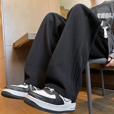 Autumn and Winter New Trendy Heavy Men's Sweatpants Wide-Leg Sports Pants Loose Versatile Straight Fleece Casual