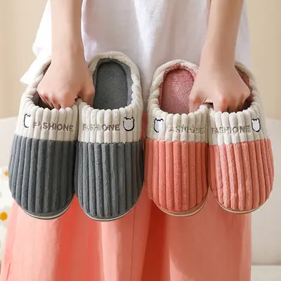 Cotton Slippers for Men, Autumn and Winter New Style, Indoor Home Use, Thick-Soled, Non-Slip, Warm, Plush, Household, Women's Winter