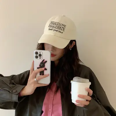 Women Letter Embroidered Baseball Cap Retro Washed Cotton Autumn Winter Harajuku Style Soft Top Duckbill Cap