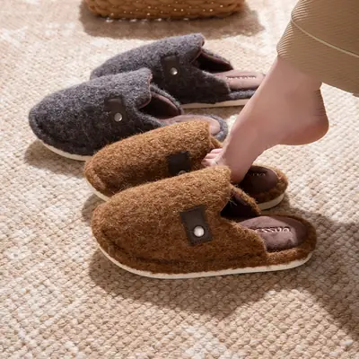 New Style Home Warm Plus Velvet Home Slippers Thick-Soled Plush Winter Cotton Slippers for Women to Wear Outside High-Bottom Anti-Slip Winter
