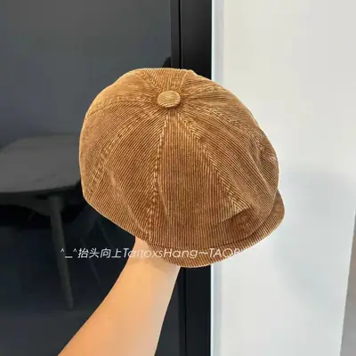Japanese Retro Corduroy Beret for Women Duckbill Forward Cap