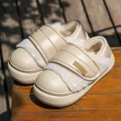 Thick-Soled Bag-Heeled Cotton Slippers for Women in Winter New Style Velcro Warm and Comfortable Indoor Home Non-Slip Cotton Shoes