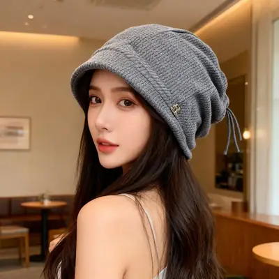 Women Warm Face Cover Hat Black Beanie