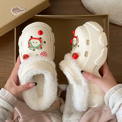 Detachable Warm Clogs for Women Winter Arch Support