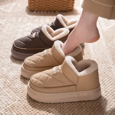 Women Fleece Lined Winter Sneakers Beige Anti-Slip