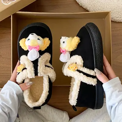 Winter Cartoon Chef Flats for Women Velvet Toe