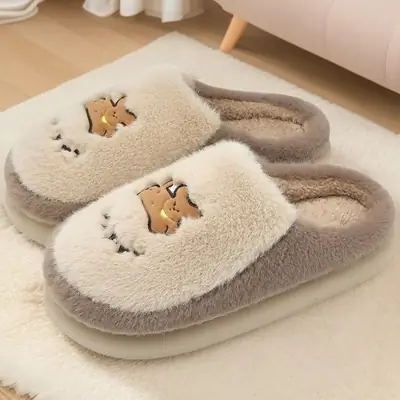 Pink Plush Cotton Slippers for Women Winter 2025