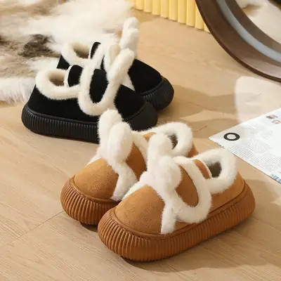 Women Winter Fleece Lined Cotton Slippers Brown