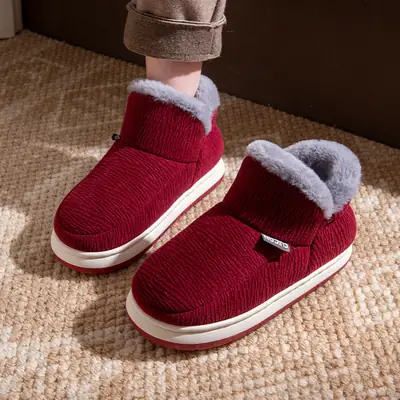 Fleece Lined Warm Slippers for Women Red Brown Winter