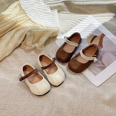 Girls' Simple and Fashionable Leather Shoes Korean Style Shallow Mouth Flats Pure Color Baby Girl Princess Shoes Soft Sole Baby Toddler Shoes