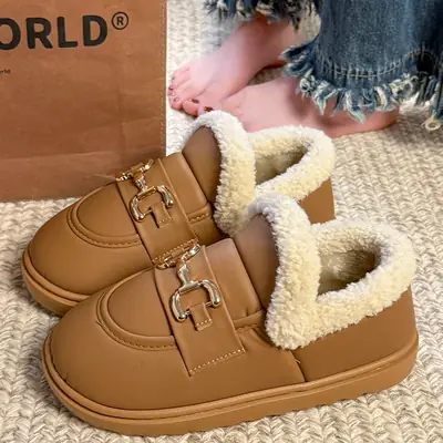 Women Winter Fleece Lined Warm Sole Shoes Tan
