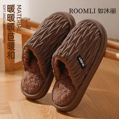 2025 Winter Cotton Slippers Grey Non-Slip Warm