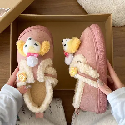 Winter Cartoon Flats for Women Velvet Warm