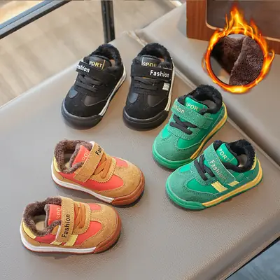 Winter Fleece-Lined Baby Boy Cotton Shoes 1-2 Years Old Soft-Soled Non-Slip Baby Toddler Shoes Warm Girls Sports Shoes