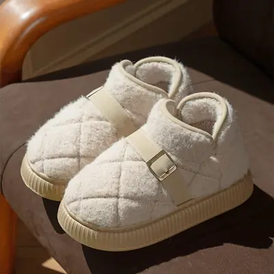 Women Wool Winter Slippers with Buckle Strap