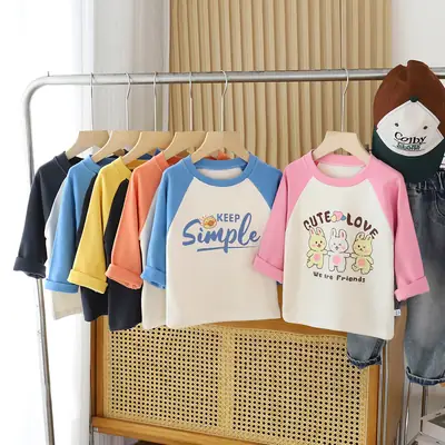 New Kids' Blue White Keep Simple Long Sleeve T-Shirt