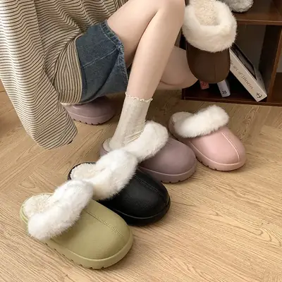 Women Thick Plush Closed-Toe Slippers Winter Warm