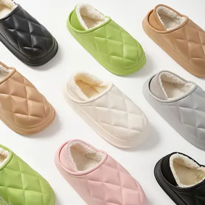 Women Winter Fleece Lined Slippers White Quilted