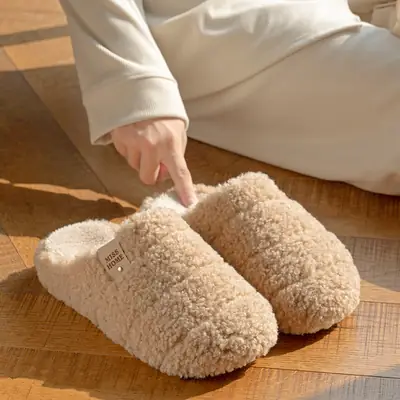 Plush Cotton Slippers for Women, Suitable for Autumn and Winter, 2025 New Model, Couple's Non-Slip Indoor Warm Home Slippers