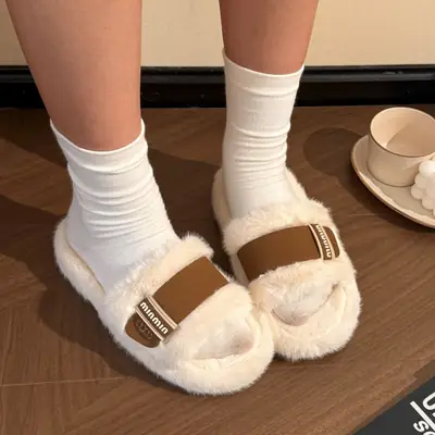 Women's Furry Slippers Winter Indoor Thick Anti-Slip