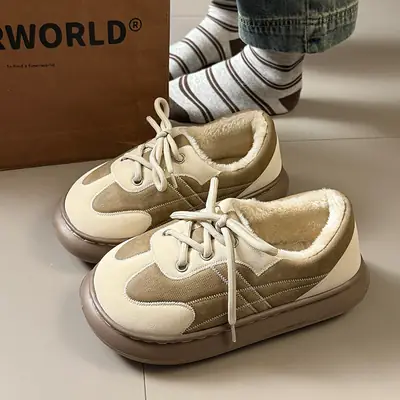 Women's Warm Fleece Lined Winter Sneakers Beige Brown