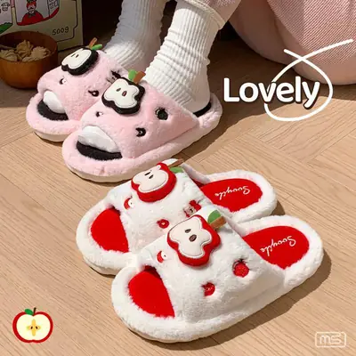 Women's Apple Design Cotton Slippers 2025 Warm Non-Slip