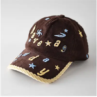 Women's Brown Embroidered Baseball Cap with Star & Letter Design