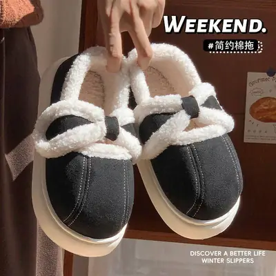 2025 Winter Cotton Bow Slippers with Fleece Lining