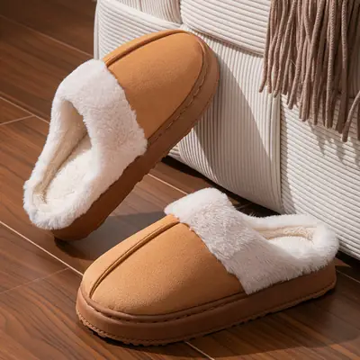Winter Warm Cotton Slippers for Women Brown
