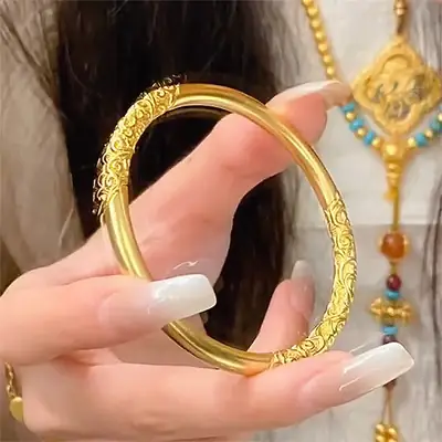 Ancient Heritage Curly Pattern Gold Hoop Bracelet for Women Vietnamese Sand Gold Plain Circle Bauhinia Pattern Curly Pattern Solid Bracelet Palace