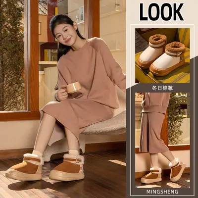 2025 Winter Women's Cotton Slippers High Platform Warm Thick Sole