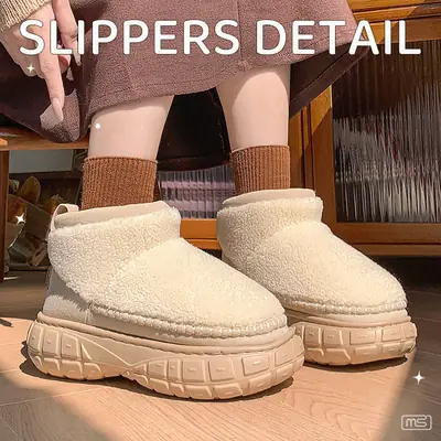Women's Winter Platform Slippers Fleece Lined Thick Soled