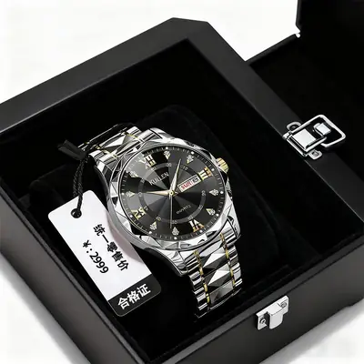 New Dual-Calendar Men's Business Watch, High-End Luminous Diamond-Encrusted British Watch, Popular Men's Fully Automatic Watch