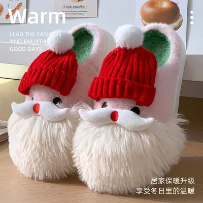 2025 Winter Cartoon Santa Wool Fluffy Slippers