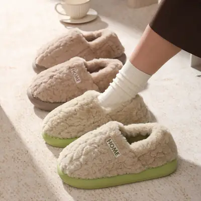 Cotton Covered Heel Slippers for Men Winter Warm Indoor