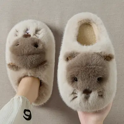 Cartoon Cotton Slippers for Women in Winter, Cute Hamster Indoor Home Slippers for Women, Winter Plush Slippers Wholesale