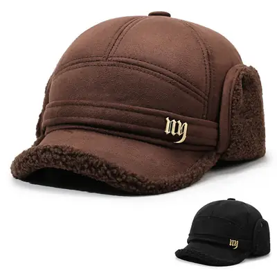 Winter Woolen Baseball Cap for Men Brown Fleece Lined