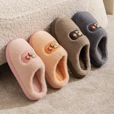 Pink Cotton Slippers for Men Women Winter Warm Indoor Outdoor